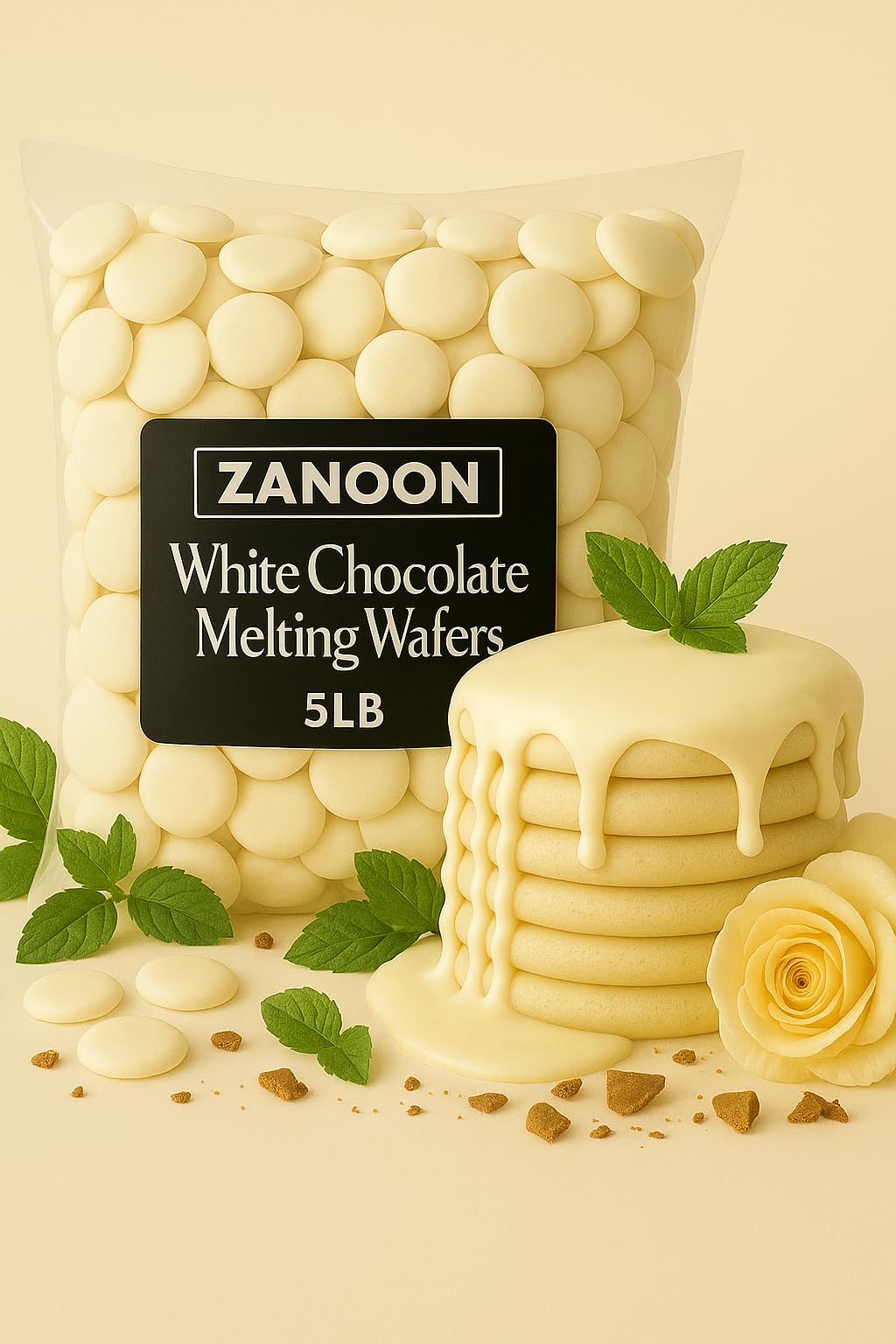White Chocolat Melting Wafers - 5Lb By Zanoon Top-Grade Chocolate For Molding Dipping Baking & Decorating | Smooth & Creamy Melts - 80Oz Bag Coating Melting Wafers (White Chocolate)
