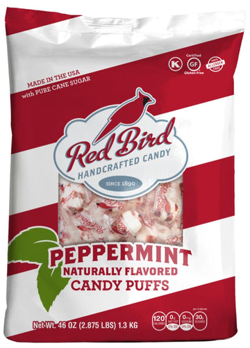 Red Bird Soft Peppermint Candy Puffs, Mints Individually Wrapped, Gluten-Free, Non-Gmo Verified, Kosher, Allergen Free 46 Oz Bag