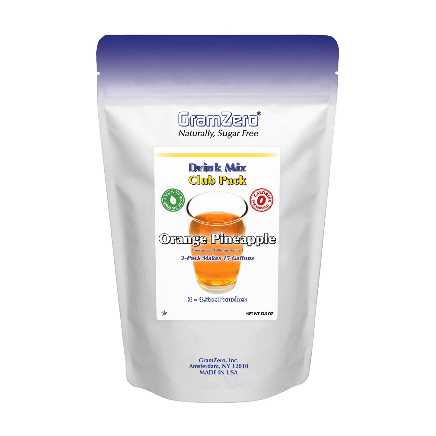 Gramzero Orange Pineapple Zero Calorie Sugar Free Drink Mix, Great For Nutrition Club Loaded Tea, Stevia Sweetened