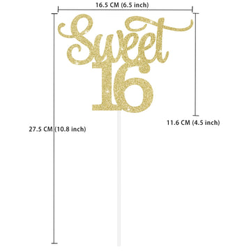 Gexolenu Gold Glitter Sweet 16 Cake Topper, 1 Pcs, Anniversary Decoration