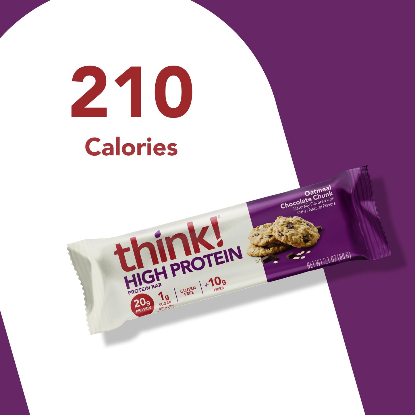 think! High Protein Snack Bars, Gluten Free Oatmeal Chocolate Chunk, 10 Count, High Fiber, Delicious & Nutritious Protein Bars