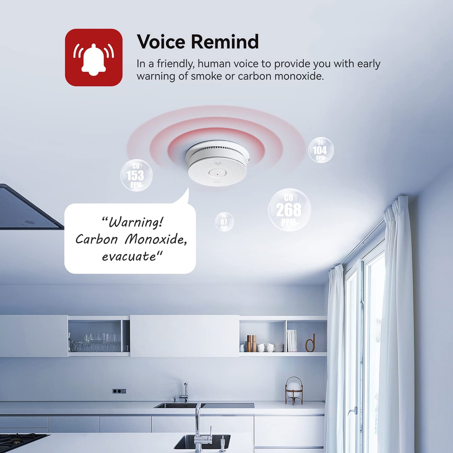 Siterlink Smoke And Carbon Monoxide Detector Combo With Voice Alert, Dual Sensor Fire And Co Alarm With Led Light And Test Butto
