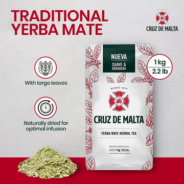 Cruz de Malta Yerba Mate Tea - 1kg (2.2 lbs) Loose Leaf - Traditional Argentine Herbal Tea - Smooth Flavor, Naturally Sourced -