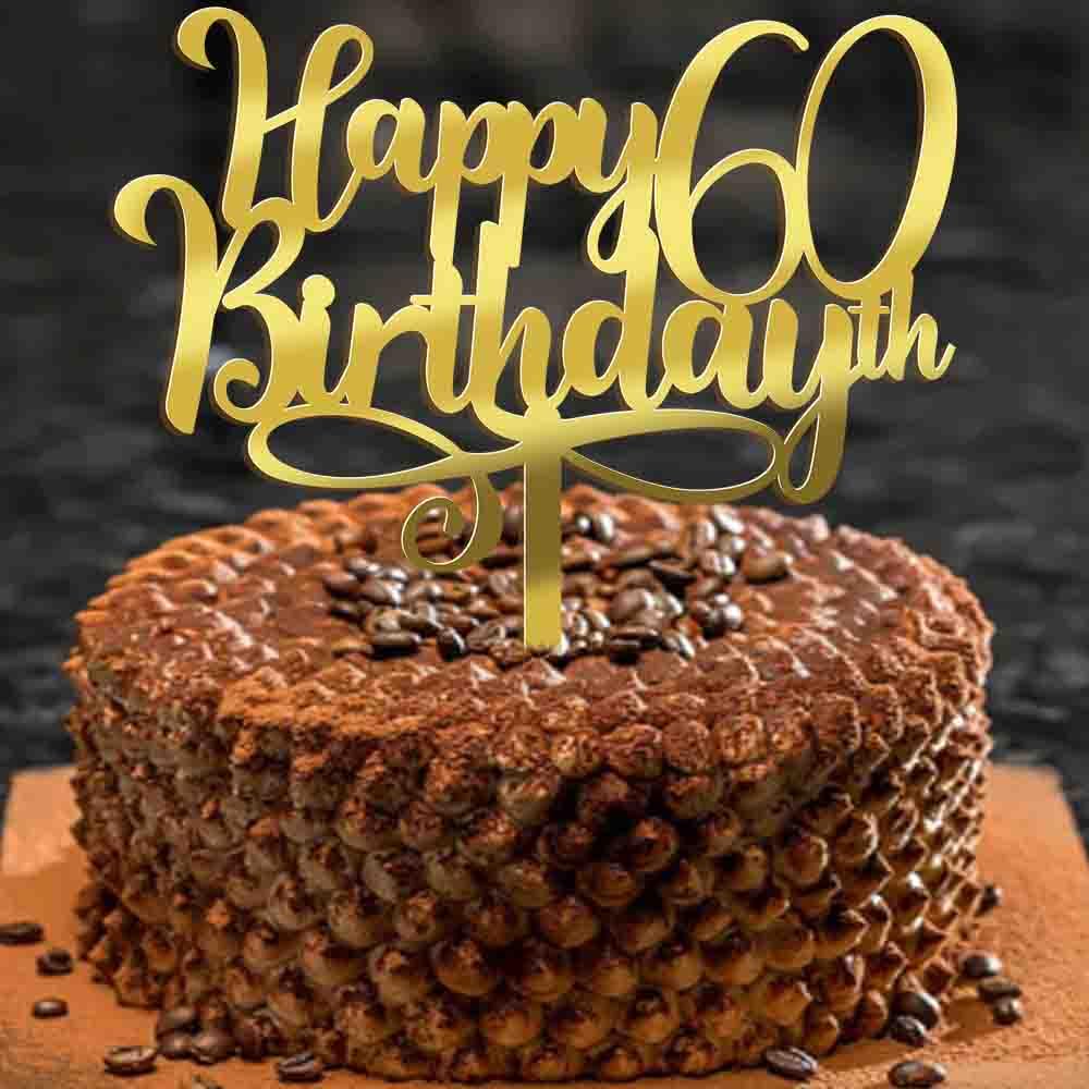 Ruscalin Acrylic Gold Happy 60Th Birthday Cake Topper,60 Birthday Party Cake Decorations