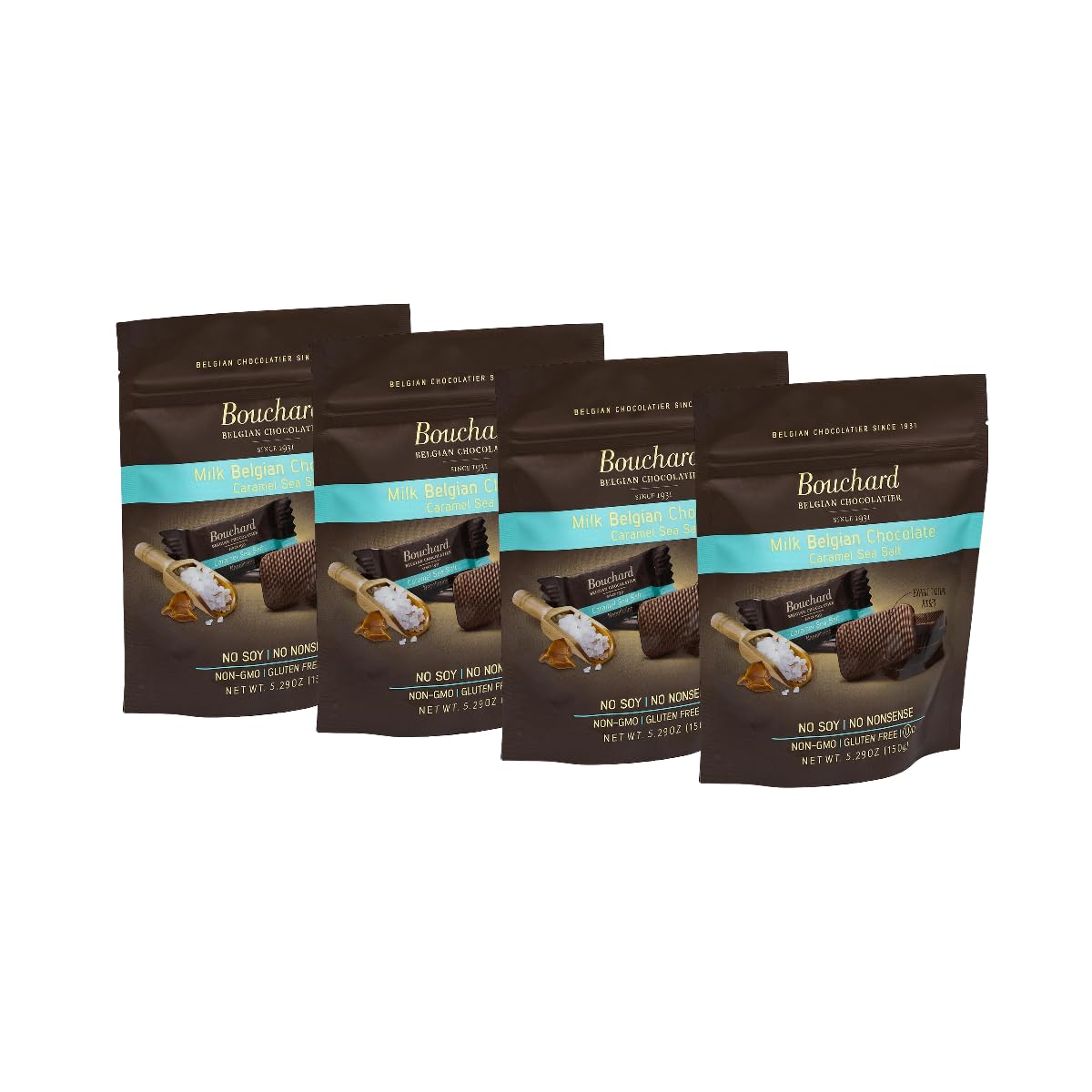 Bouchard Belgian Milk Chocolate With Caramel & Sea Salt (5.29 Oz / 150G) (Pack Of 4)