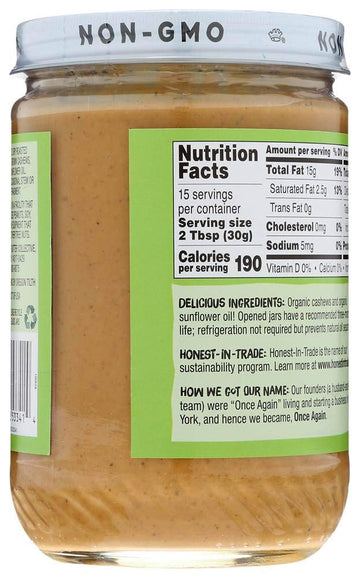 Organic Creamy Cashew Butter 16 Ounce (454 Grams) Jar