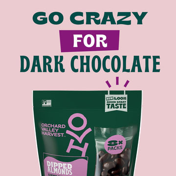 Orchard Valley Harvest Dark Chocolate Dipped Almonds, 8 oz Resealable Bag, Gluten Free, Non-GMO, Stand Up Bag, No Artificial Col