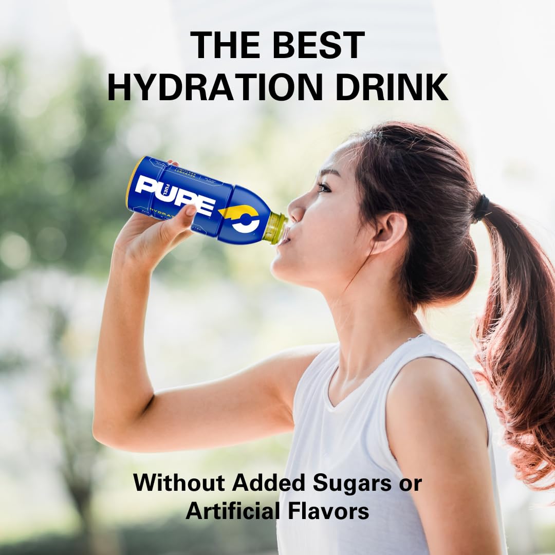 Pure Fuel Hydration Drinks Limitless Lemonade - Plant-Based Healthy Electrolyte Drinks With B-Vitamins - No Added Sugar - 12 Pac