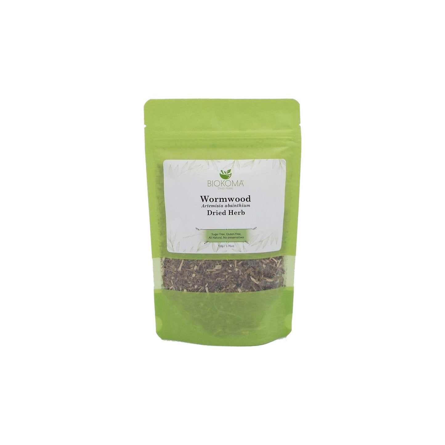 Biokoma Organic Wormwood Dried Herb 50g (1.76oz) - Resealable Pouch, USDA Certified, No Additives, No Preservatives, Kosher