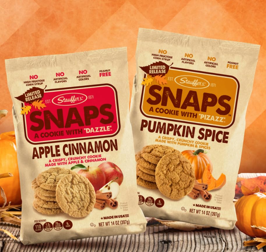 STAUFFERS Apple Cinnamon SNAPS Cookies - 14oz Bag - No High Fructose Corn Syrup, No Artificial Flavors or Colors
