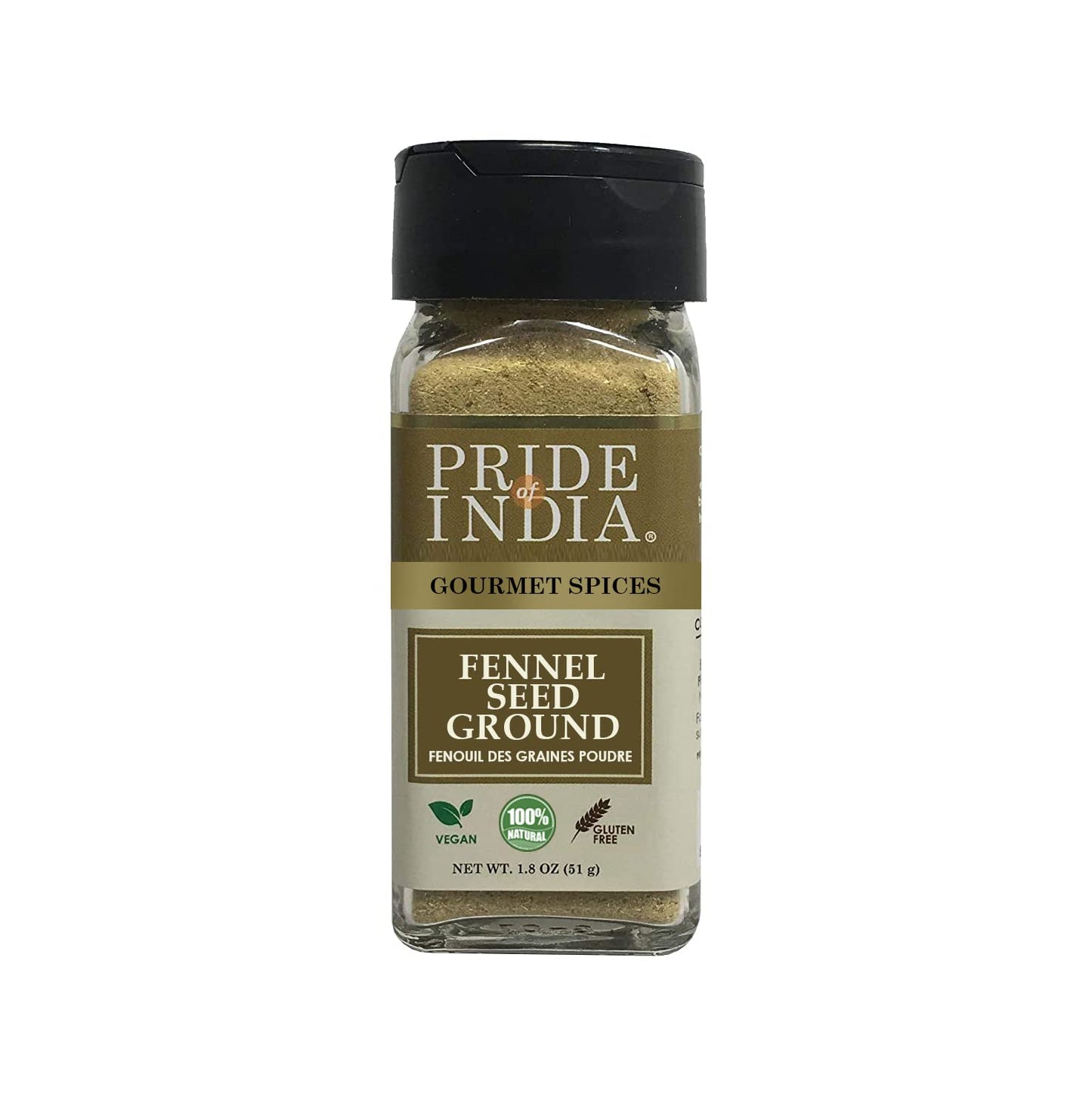 Pride Of India Fennel Seed Ground Spice - Natural & Gourmet - 1.8 oz Small Dual Sifter Jar