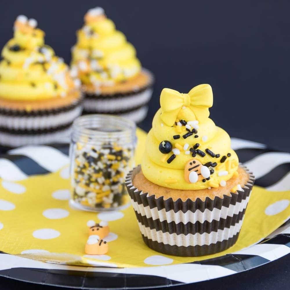 Sweets & Boutique Edible Sprinkles for Cake Decorating, 4 Ounce, Yellow Black White Bee Hive