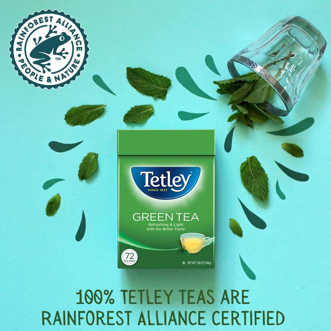 Tetley Natural Green Tea, Lemon Green Tea, 72 Tea Bags (Pack Of 6) Rainforest Alliance Certified