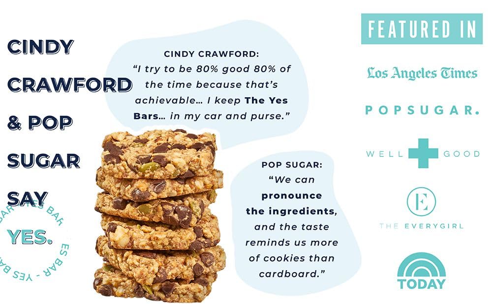 The Yes Bar - Dark Chocolate Chip - Plant Based Protein, Decadent Snack Bar - Vegan, Paleo, Gluten Free, Dairy Free, Low Sugar,
