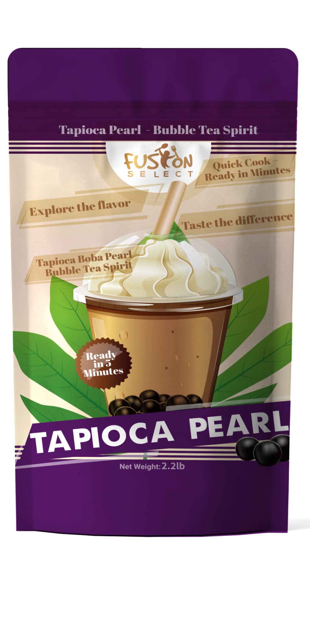Fusion Select 2.2Lb Tapioca Pearl - Brown Sugar Flavor Quick Cook Tapioca, Diy Boba For Boba Tea Ready In 5 Minutes, Boba Pearls, Bubble Tea Pearl S, Milk Tea Toppings