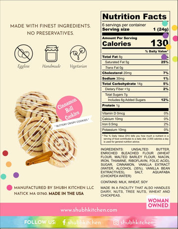 Shubh Kitchen Cinnamon Roll Sugar Cookies, Gourmet, Egg-Free, Vegetarian, Handmade, 5 oz Pack