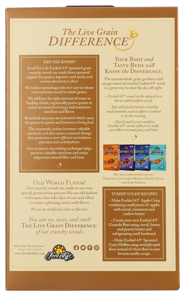 Food For Life Ezekiel 4:9 Sprouted Crunchy Cereal, Almond, Vegan Friendly, Kosher, Usda Certified Organic, Non-Gmo, 16 Ounce (Pack Of 6)