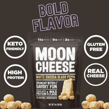 Moon Cheese Bites, White Chedda Black Peppa, 2-Ounce 3-Pack, 100% Real Cheese, Protein, Keto, After-School Or Lunch Snack