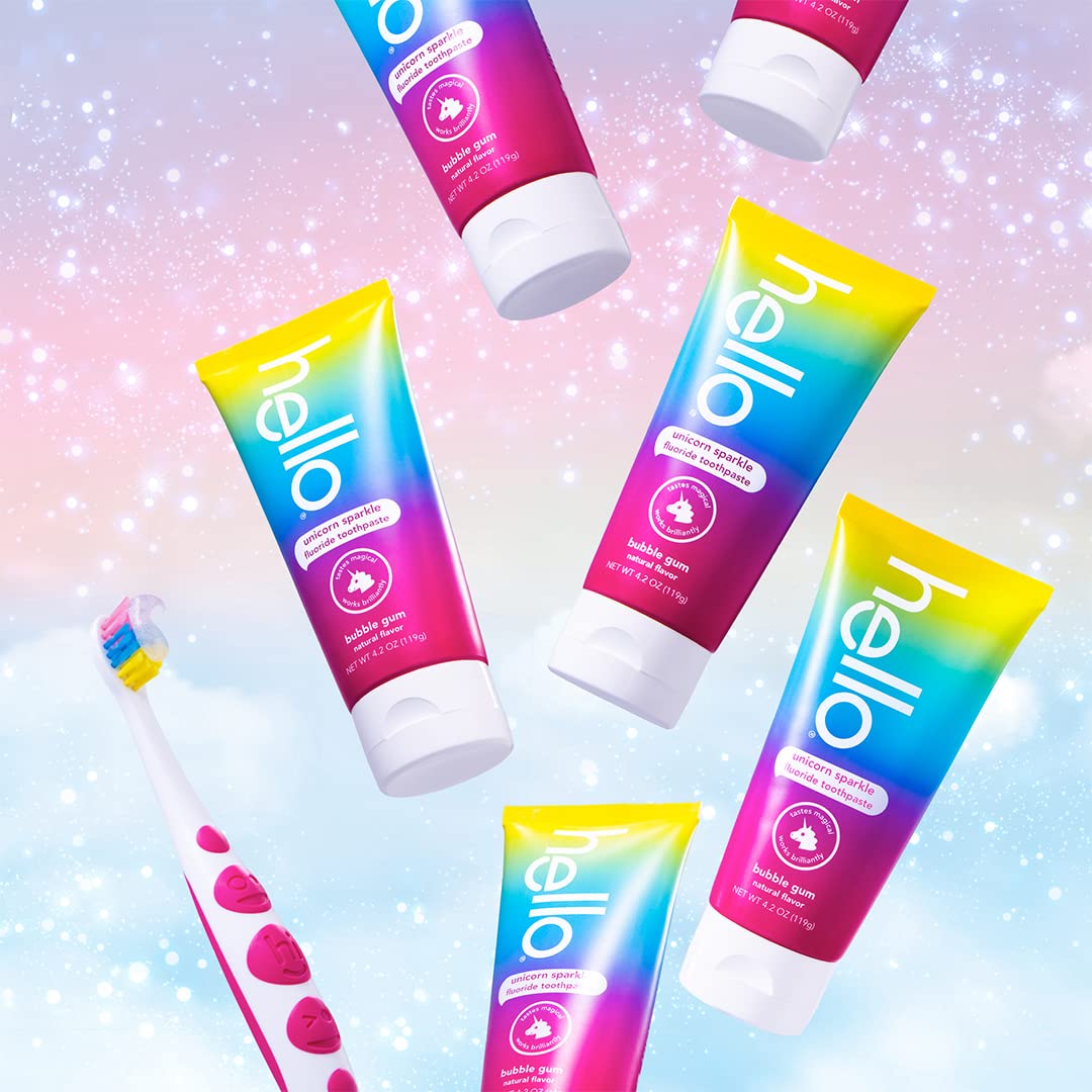 Hello Variety (Unicorn, Strawberry, Dragon) Fluoride Kids Toothpaste, Anticavity, Natural Flavors, Vegan, Sls Free, Gluten Free,