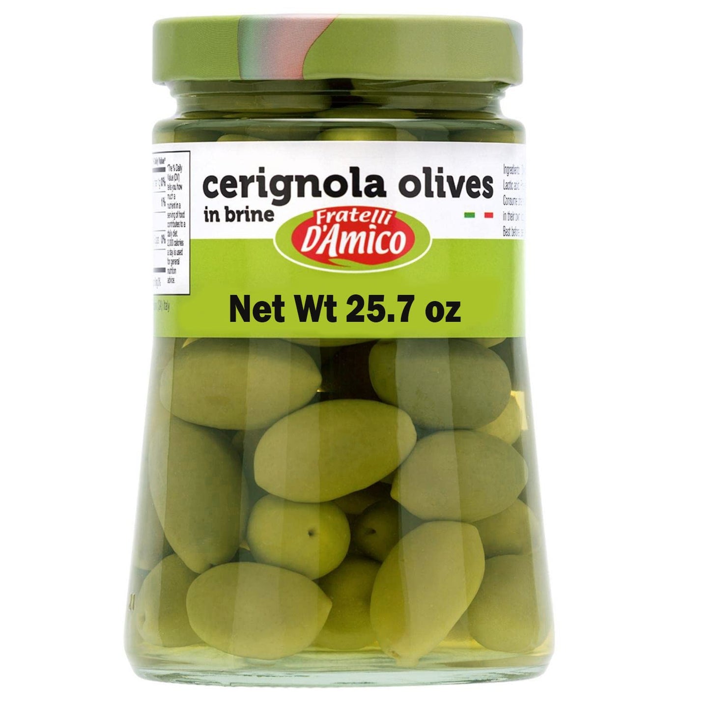 Fratelli DAmico - Cerignola Olives Green Olives In Brine 25.7 Oz Family-Size Net Weight 25.7 Oz (730) G Non-Gmo