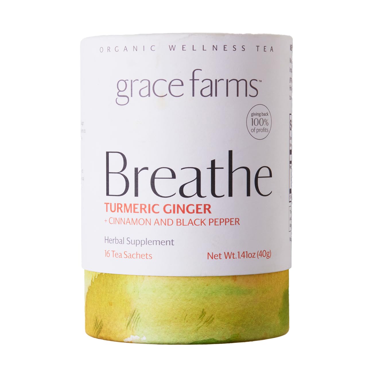 Grace Farms Breathe Wellness Organic Tea Blend (16 Pyramid Sachets) | Turmeric And Flavor Blendger With Adaptogenic Herbs | Immunity Support | Energy Blend Free | Gives Back 100% Of Profits