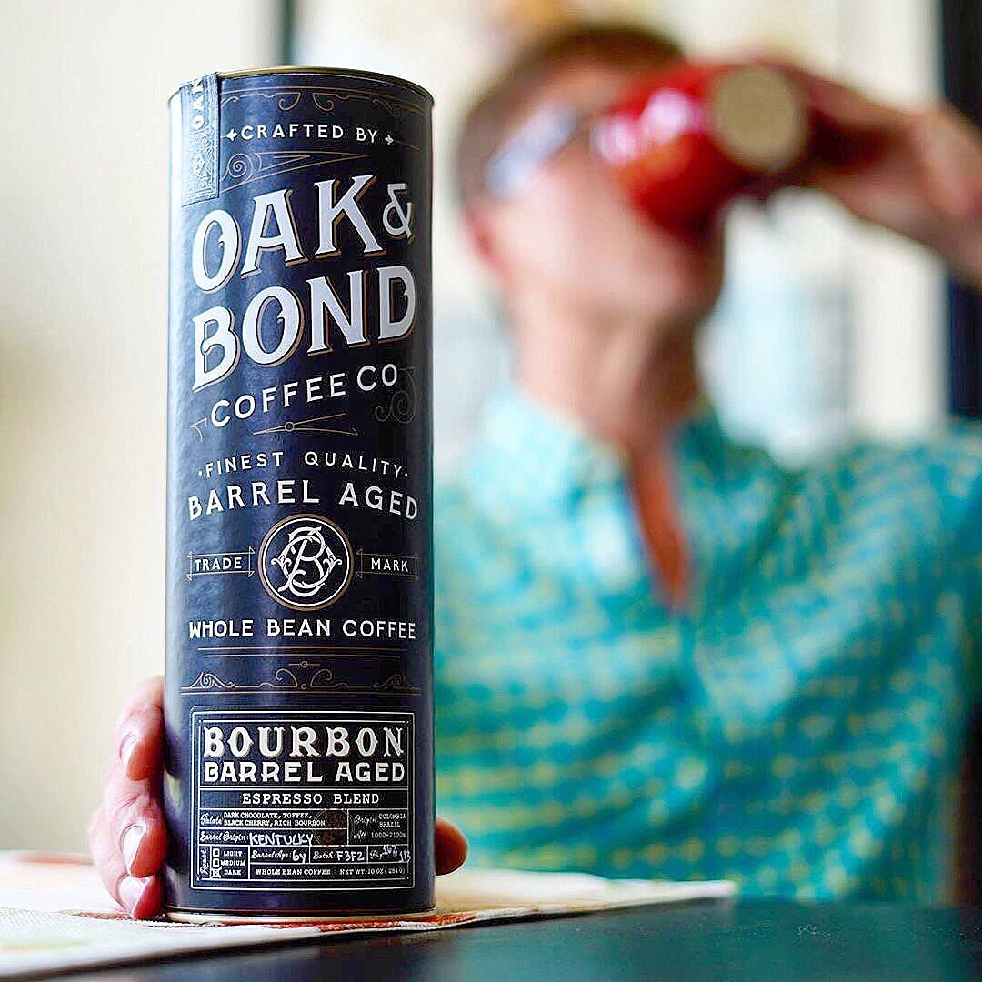 OAK & BOND Espresso spirit-inspired flavor Barrel Aged Coffee, Whole Bean Arabica, Dark Roast, 10oz, Black