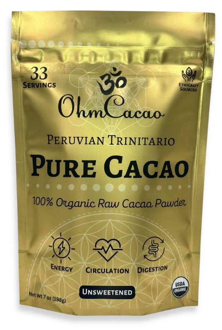 OHM Cacao Organic Raw Cacao Powder, Unsweetened, 7 Ounce, Natural Source of Magnesium & Iron