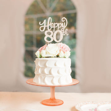 Happy 80th Birthday Decorations,80th Birthday gold Rhinestone cake Topper - cheers to Eighty Years Old Bday Party Metal Sparkly