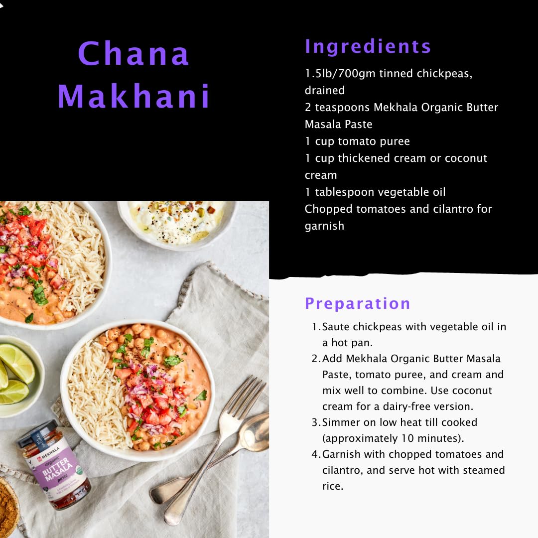 Mekhala Organic Butter Masala Indian Cooking Paste, Versatile Sauce, Marinade, Cooking Paste. No Heat. Organic Vegan Gluten-Free