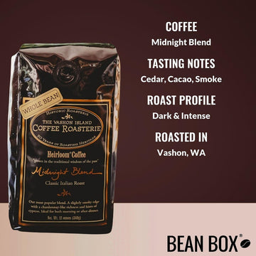 Midnight Blend - Roasted By Vashon Island Coffee Roasterie - Whole Bean Coffee - 8 Ounce Bag