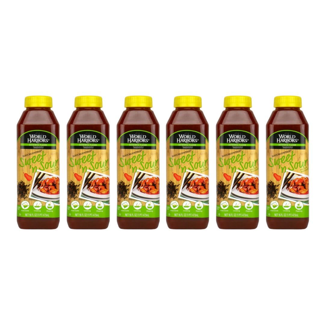 World Harbors Maui Sweet and Sour Sauce - Hawaii Style Perfect for Dipping, Dumplings, Chicken Nuggets, Various Meats Including Beef, Pork, Seafood & Vegetable Made in USA 16-Fl Oz Bottles (Pack of 6)