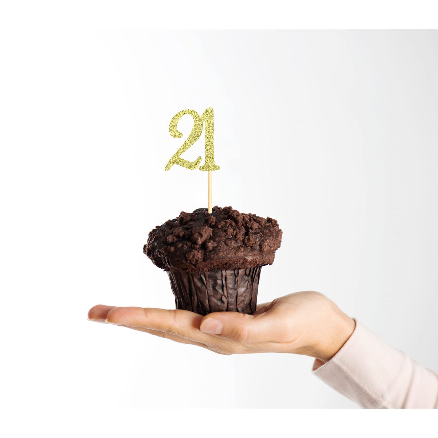 Sumerk 24PCS 21 Cupcake toppers Gold Glitter 21st Birthday Cupcake Picks Anniversary Party Decorations