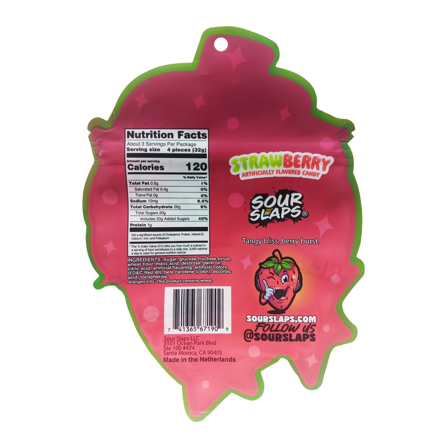 Sour Slaps Sour Candy Belts 3-Pack - Vegetarian, Chewy, Extreme Sour Kick, 8 Flavors Available, Strawberry Variant, Multi-color