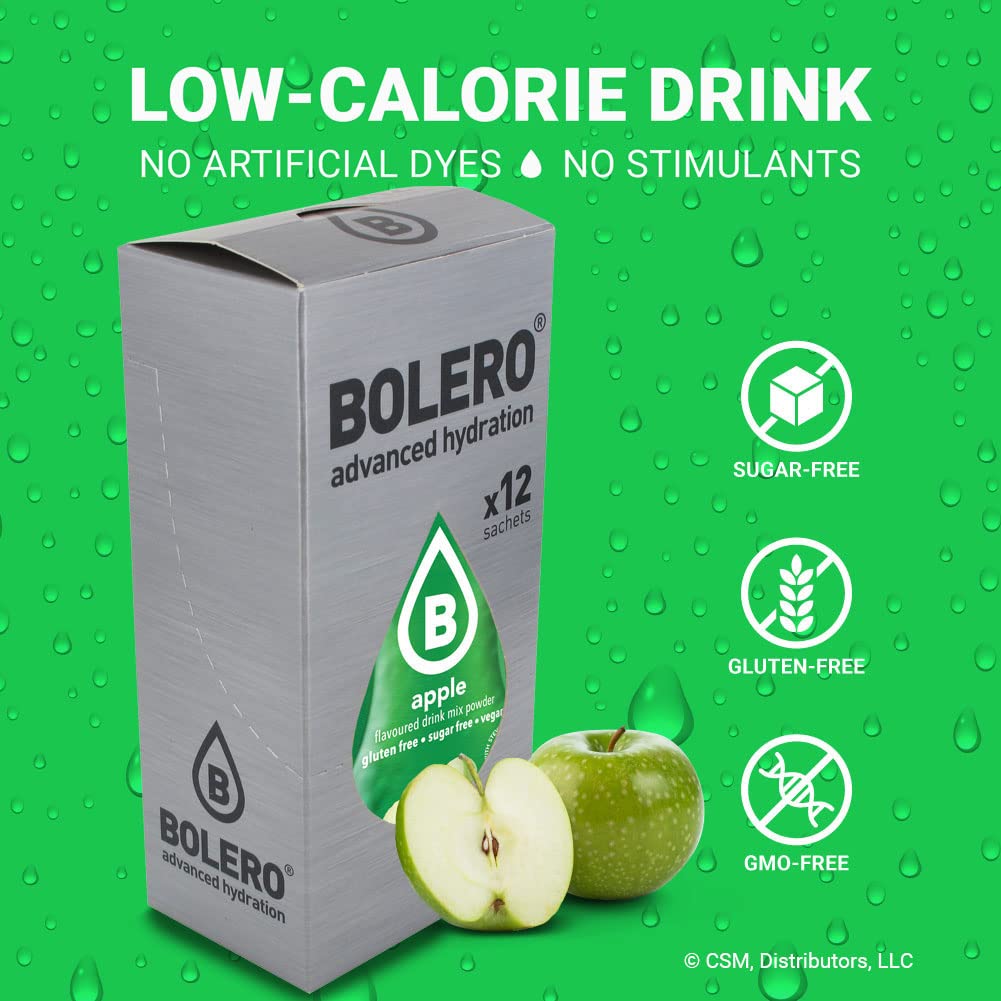 Bolero- Sugar Free Drink Mix Packets Apple Fruit Flavors | Powdered Flavored Water Packet | 36 Small Sachet On The Go Packets