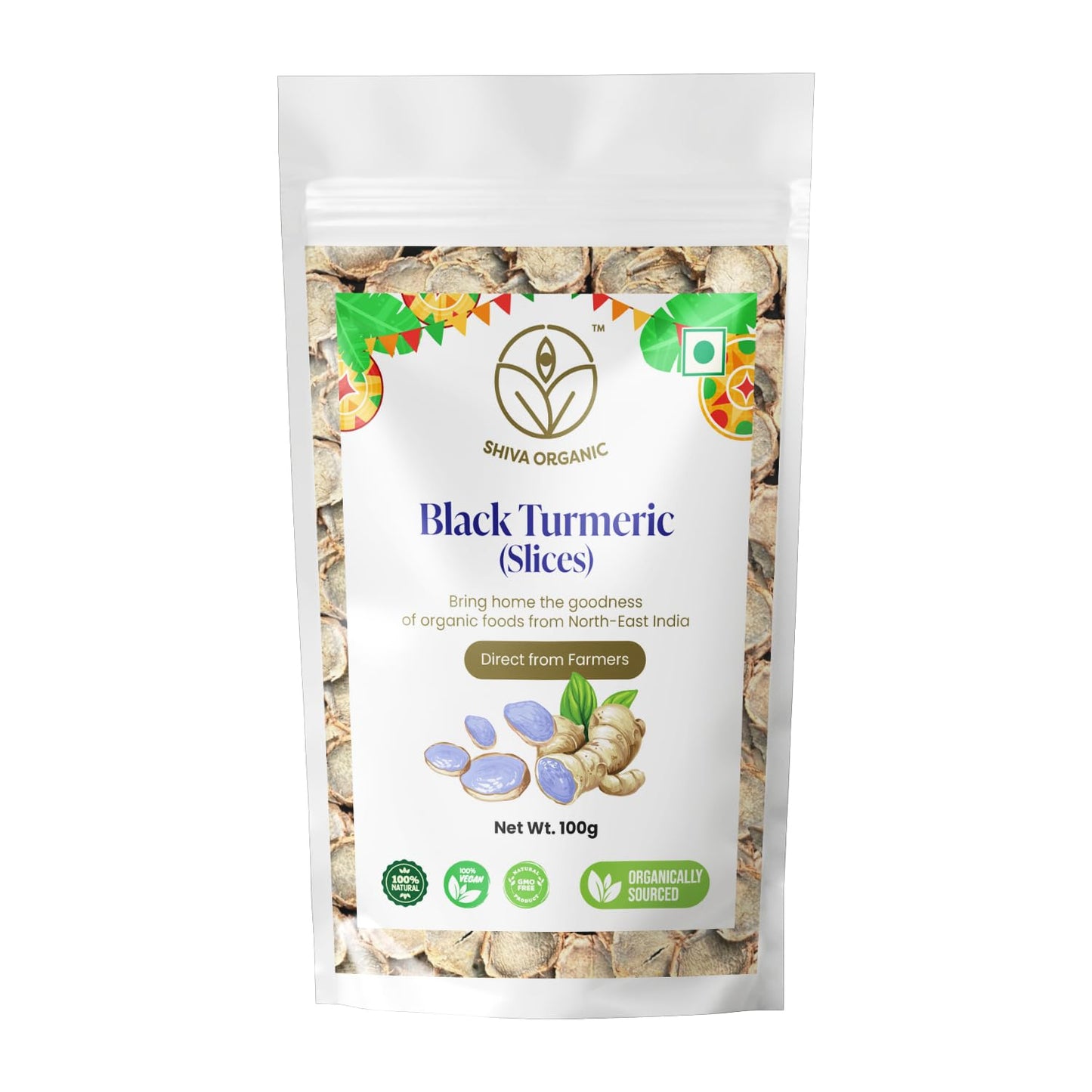 Shiva Organics Black Turmeric Slices 100 g: Authentic North East Indian Spice Powder, Bursting with Citrusy Flavor and Culinary