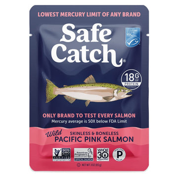 Safe Catch Wild Pacific Pink Salmon Pouch, Skinless Boneless, Mercury Tested, Kosher, 12-Pack, 3oz Packets