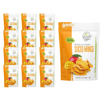 Gourmet Grove - Sliced Mango 6 oz Snack Packs | Soft, Juicy, Natural Dried Mango Slices | Lightly Sweetened (Pack of 12)