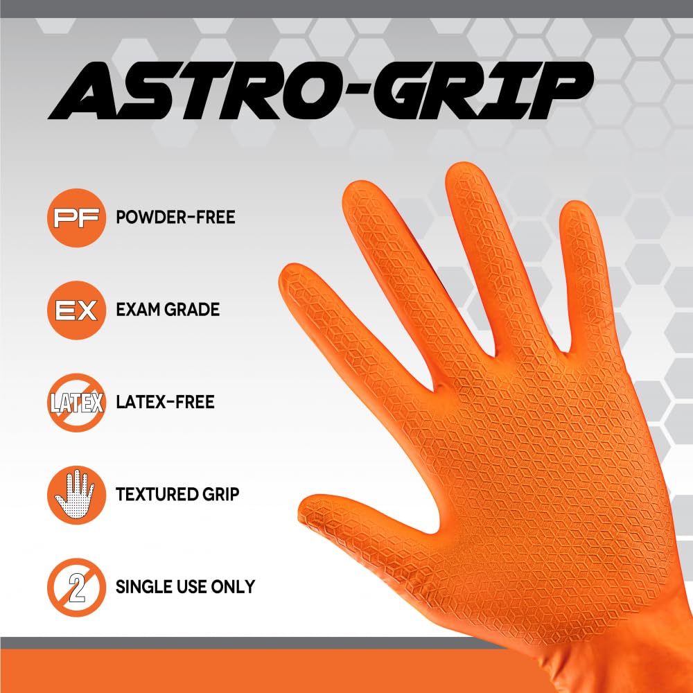 Sas Safety 66575 Nitrile Astro Grip Powder-Free Disposable Glove, Xx-Large (Pack Of 1000), Orange