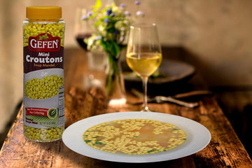 Gefen Mini Croutons Soup Mandel 14Oz (2 Pack) Toasted Soup Crackers In A Resealable Container, No Preservatives, No Coloring, Certified Kosher