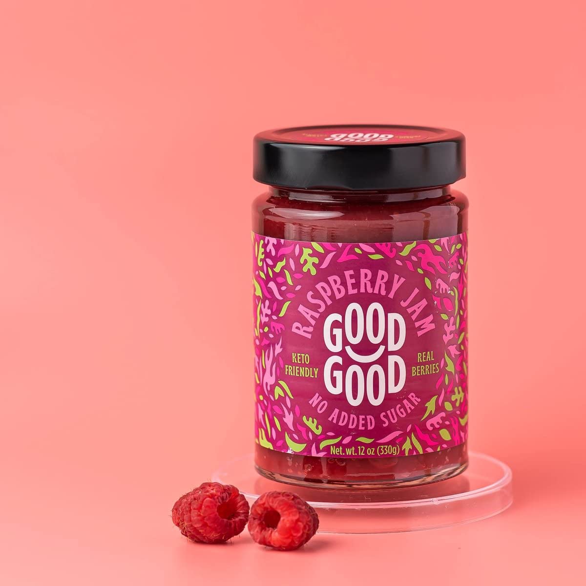 Good Good Keto Friendly Fruit Jam Variety Pack - 4 Low Carb Jars (Strawberry, Grape, Forest Fruits, Raspberry) 12oz/330g