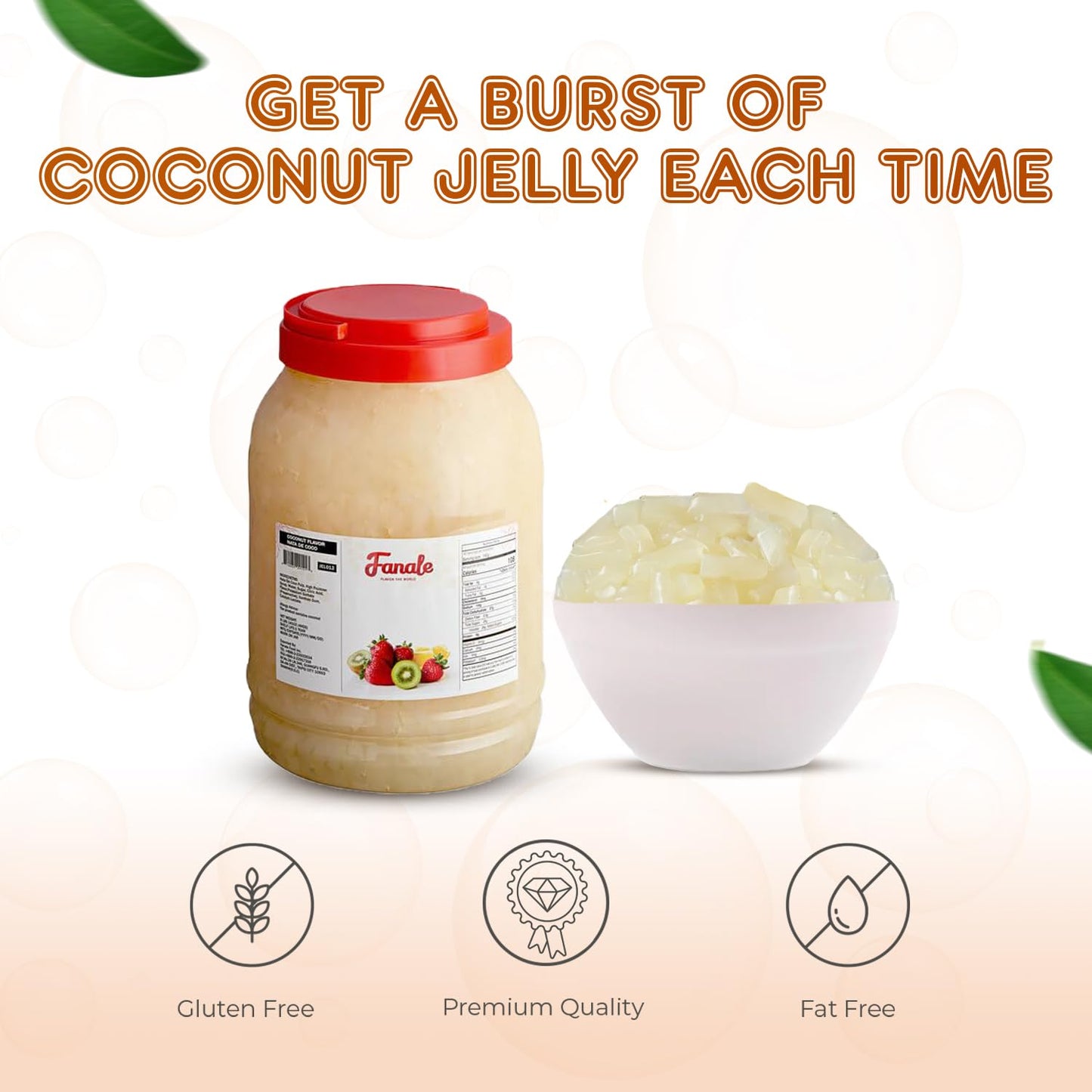 New Fanale Coconut Jelly Topping Nata De Coco For Boba Tea | Ice Cream | Yogurt | Smoothie | Milk Tea | Desserts (Coconut, 8.3 L