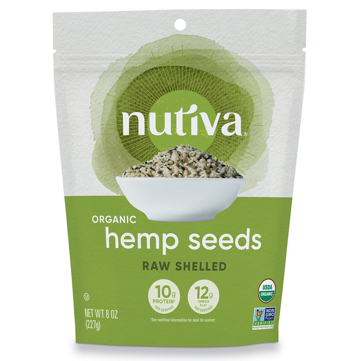 Nutiva Organic Raw Shelled Hemp Seed, USDA, Non-GMO, Non-BPA, Whole 30 Approved, Vegan, Gluten-Free & Keto, 10g Protein and 12g