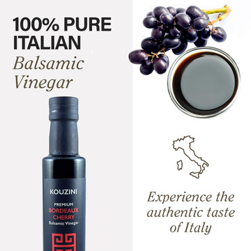 Kouzini Ultra Premium Bordeaux Cherry Balsamic Vinegar, Aged Balsamic Vinegars From Modena, Italy, Premium, Smooth & Full-Bodied Flavor, 250Ml Bottle