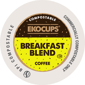 Ekocups Breakfast Blend Coffee Pods - Light Roast, Compostable, Plant-Based & Freshness-Sealed - French Press-Quality Brew - K-C