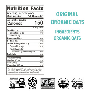 Wildway Organic Rolled Oats, Gluten-Free, Non-GMO, 9 Oz, Pack of 6