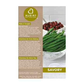 Aleia'S Best. Taste. Ever. Savory Stuffing Mix - 10 Oz / 2 Pack – Authentic Taste, Classic Stuffing For Gluten Free Recipes, Certified Gluten Free, Non-Gmo, Corn Free, Soy Free, Dairy Free, Low Sodium, Kosher