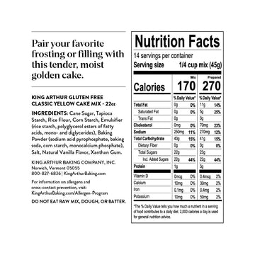 King Arthur, Gluten-Free Yellow Cake Mix, Gluten-Free, Non-GMO Project Verified, Certified Kosher, Non-Dairy, 22 Ounces (Pack of
