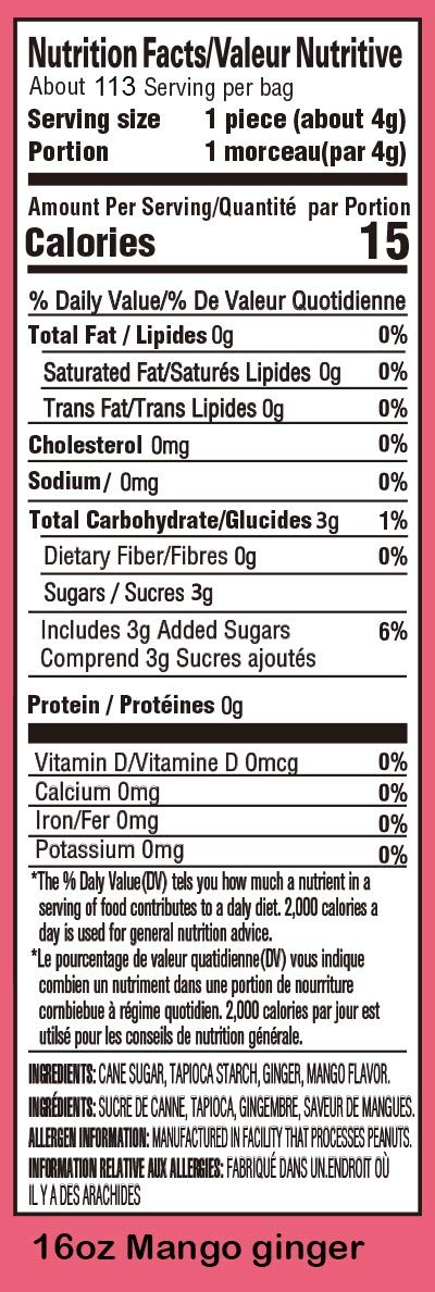 Gem Gem Ginger Candy Chewy Ginger Chews - Mango, 1 Pound Bulk Pack, Red