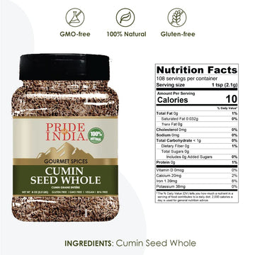 Pride Of India - Cumin Seed Whole - Gourmet Indian Spice - Excellent For Culinary Uses - Fresh And Quality Seeds - Adds Flavor &