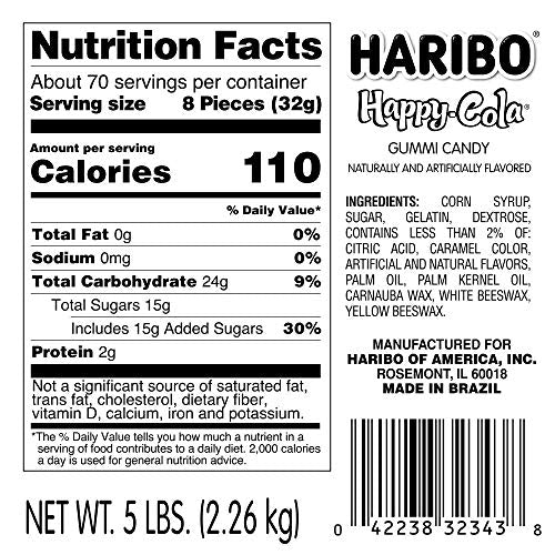 Haribo Gummi Candy, Happy-Cola, 5 Pound